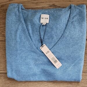 NIC+ZOE Light Blue V-Neck Sweater